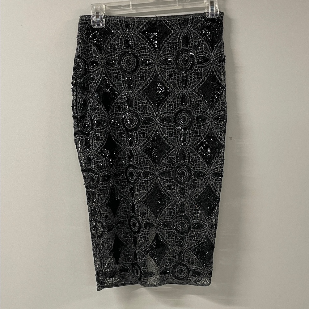 Express Black Sequin Pencil Skirt